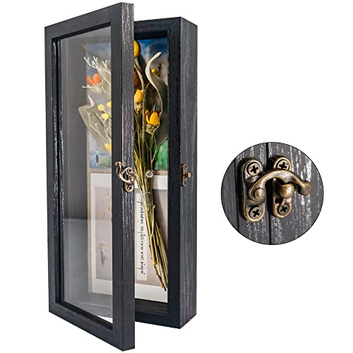 GraduatePro Shadow Box Frame 5x12.5 Display Case with Linen Back, Real Glass Window Door with Hinge, Picture Frame Wedding Bouquet Memorabilia Medals Photos Memory Box for Keepsakes, Rustic Black - color: Rustic Black, size: 5"x12.5" (13x32 cm)