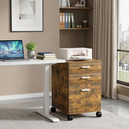 3 Drawer File Cabinet with Wheels,Pre-Assembled Wood Organizer for Home Office,Mobile Printer Stand Storage,19" L x 16" W x 22" H(Brown) - color: Brown