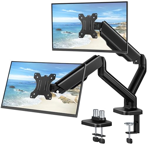 monTEK Heavy Duty Dual Monitor Arm for 17-32” Flat/Curved Screens, Premium Mechanical Spring Monitor Arm up to 19.8 lbs, Full Motion Monitor Desk Mount with Quick-Release VESA 75/100mm, Clamp/Grommet - color: Dual Arm, size: Without USB & Audio Ports