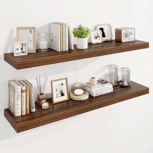 Marsmiles 48" Floating Shelves for Wall, Wooden Shelves with Invisible Brackets Set of 2, Rustic Farmhouse Wall Mounted Shelf for Kitchen Bathroom Living Room Study, Walnut - color: Walnut, size: 48"