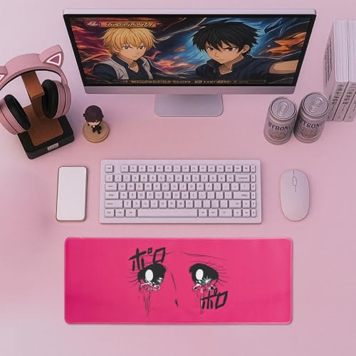 BELLEMOND Japanese Art Desk Mat | Large 31.5x11.8in Anime Mouse Pad for Keyboard & Mouse | Non-Slip Base, Water-Repellent | Original Japanese Design | Crying Girl - Tears of Pink Emotion - color: Crying Girl - Tears of Pink Emotion