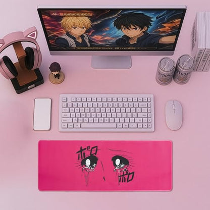BELLEMOND Japanese Art Desk Mat | Large 31.5x11.8in Anime Mouse Pad for Keyboard & Mouse | Non-Slip Base, Water-Repellent | Original Japanese Design | Crying Girl - Tears of Pink Emotion - color: Crying Girl - Tears of Pink Emotion