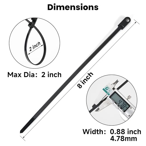 Heavy Duty Zip Ties with Screw Hole, 75lbs Tensile Strength, 7.5 Inch Mountable Cable Ties for Indoor & Outdoor Use, 50PCS Black Nylon Universal Cable Tie Buckle - size: 50PCS