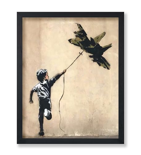 Poster Master Boy Playing With Jetfighter Kite Poster - Aircraft Kite Print - Banksy Illustration Art - Nursery Piece - Great Kid's Room or Bedroom Wall Decor - 11x14 UNFRAMED Wall Decor - color: Style-03, size: 11"L x 14"W