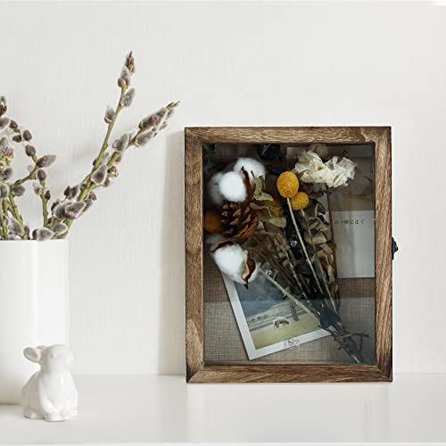 GraduationMall 8x10 Shadow Box Frame Solid Wood Glass Door Display Case with Linen Back and 6 Stick Pins,1.5 inches Interior Depth,Ideal for Memorabilia Pictures Flowers Medals Tickets - color: Carbonized Black, size: 8x10