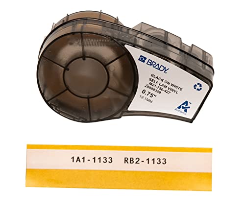 Brady Authentic (M21-750-427) Self-Laminating Wire Wrap for Control and Electrical Panels, Datacom Cable, Black on White- For M210, M210-LAB, M211, BMP21-PLUS and BMP21-LAB Printers, .75" W, 14' L - color: Black on Transluc/White Vinyl, size: .75"