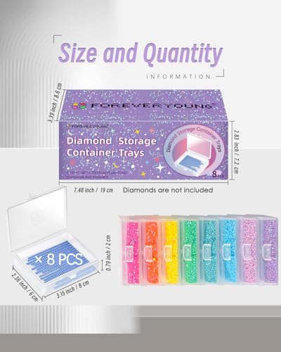 forever young 8pcs Diamond Painting Storage Containers Trays, Diamond Painting Accessories Diamond Painting Trays with Lids, 2-in-1 Diamond Art Storage, Bead Storage & Line-Up, Purple Box - size: 8pcs Refill set