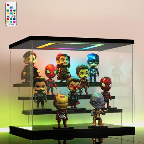 Clear Acrylic Display Case with Light , 4 Tier Multiple Color Lights Display Box Stand Assembly Dustproof Protection Showcase for Collectibles Action Figures (Black 12.6×9.6×10.6in) - color: Black-colorful light, size: 4 Tier 12.6×9.6×10.6in；32×24.5×27cm