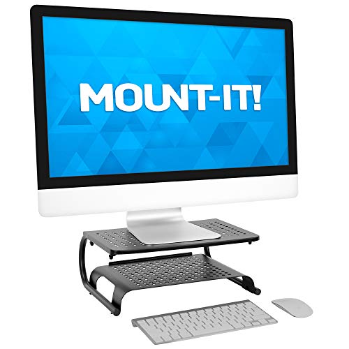 Mount-It! 2 Tier Desk Organizer Riser | Computer Monitor Stand with Keyboard Storage Shelf for Desktops, Laptops, Printers, Home Office Space Saver (2 Shelves)
