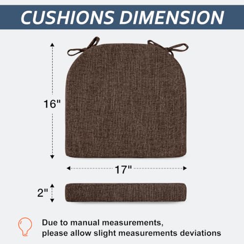 Basic Beyond Chair Cushions for Dining Chairs with Ties and Removable Cover, 2" Thick Seat Cushions for Kitchen Chairs, Set of 6, 17" x 16", Brown - color: Brown, size: 17"x16"x2"(Pack of 6)
