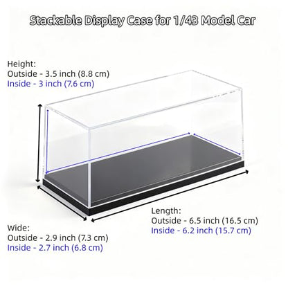Model Car Display Case, 1:43 Scale Acrylic Display Box for Cars, Stackable Dustproof Storage Boxes for Collectibles, Figures and Memorabilia, 6.5 x 2.7 x 3.5 inch - size: 6.5 x 2.9 x 3.5 inch