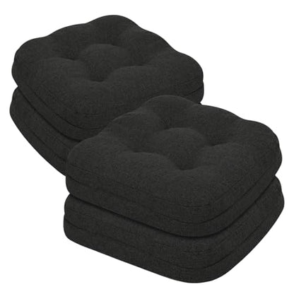 baibu Set of 4 Dining Chair Cushions, Dual-Layer Patent Design Memory Foam Kitchen Chair Cushions, Non-Slip Seat Pads with Ties, 16.5 x 16.5 x 3.5in, 4 Pack, Black - color: Black, size: 4 Count (Pack of 1)