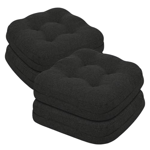 baibu Set of 4 Dining Chair Cushions, Dual-Layer Patent Design Memory Foam Kitchen Chair Cushions, Non-Slip Seat Pads with Ties, 16.5 x 16.5 x 3.5in, 4 Pack, Black - color: Black, size: 4 Count (Pack of 1)