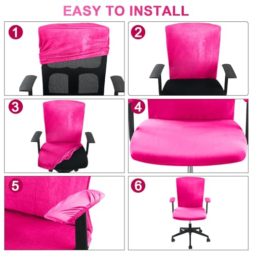 Tallew 4 Pcs Office Chair Covers Set Computer Universal Protective Stretchable Chair Seat Covers Desk Armrest Slipcovers Pads Office Cushion Backrest for Rotating(Rose Red) - color: Rose Red