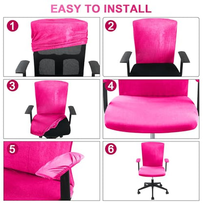 Tallew 4 Pcs Office Chair Covers Set Computer Universal Protective Stretchable Chair Seat Covers Desk Armrest Slipcovers Pads Office Cushion Backrest for Rotating(Rose Red) - color: Rose Red