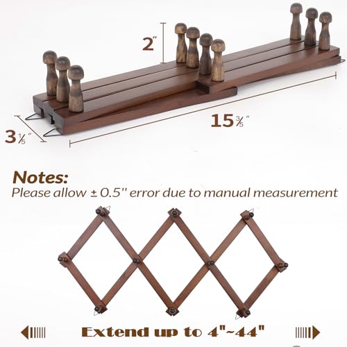 SCUNDA Wall Rack with 10 Hooks, Wooden Wall Expandable Coat Rack for Coat, Hats, Baseball Caps, Coffee Mug, Jewelry(Brown) - color: Brown, size: 10 Hooks