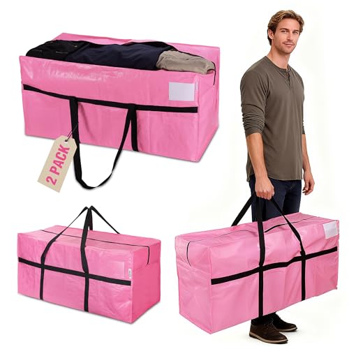 WORKPRO 2-Pack 66 Gallon Extra Large Moving Bags with Zippers & Carry Handles, Heavy-Duty Storage Totes for Moving, Dorm Move-In, Travel & Space-Saving Organization, Pink - style: 2 Pack