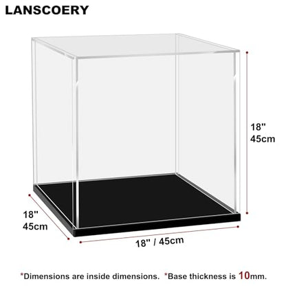 LANSCOERY Acrylic Display Case, 18x18x18 in Clear Display Box with 10mm Black Base for Large Collectibles and Keepsakes - color: Black, size: 18x18x18inch; 45x45x45cm