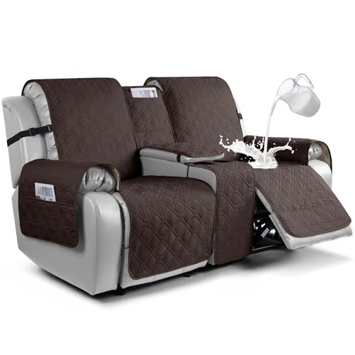 VANSOFY Loveseat Recliner Cover with Console 100% Waterproof Sofa Slipcovers Non-Slip Reclining Couch Covers Split Sofa Cover Furniture Protector for Pets, Dogs(Chocolate) - color: Chocolate
