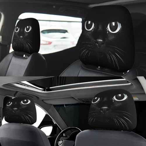 Dujiea 2 Pack Black Cat Car Headrest Covers, Universal Soft Car Seat Head Rest Protector, Vehicle Accessories Fabric Headrest Cover for Cars Vans Trucks - color: Black Cat