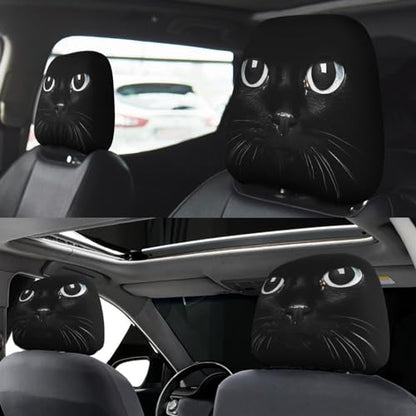Dujiea 2 Pack Black Cat Car Headrest Covers, Universal Soft Car Seat Head Rest Protector, Vehicle Accessories Fabric Headrest Cover for Cars Vans Trucks - color: Black Cat