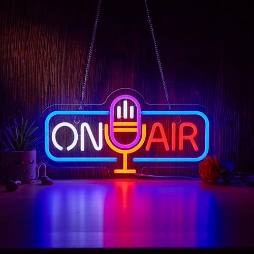 Roouneon On Air Neon Sign for Wall Decor Recording Light Signs Beer Bar Home Bedroom Man Cave Neon Light with Dimmable Switch LED Artwork Décor - color: Red+White