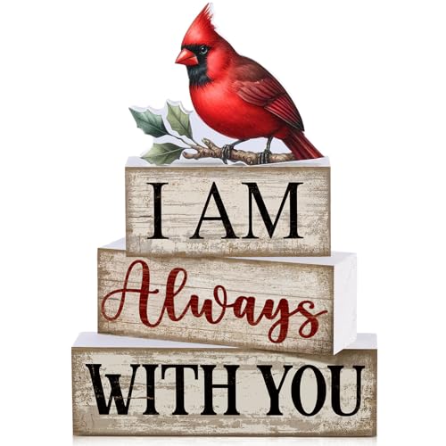 4 Pieces Cardinal Gift Decorations Wooden Red Cardinal Sign for Loss of Loved One Tiered Tray Decor I Am Always with You Sign Sympathy Remembrance Memorial Gifts for Home Kitchen Shelf Tabletop - style: Cardinal