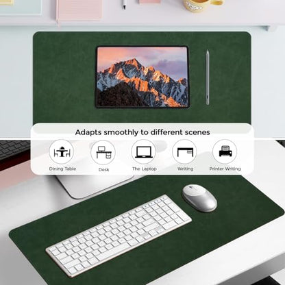 Large Gaming Desk Pad with Stitched Edges - 2mm Thickness Leather Mouse Mat, Non-Slip Base Desk Mat for Office/Home 31.5"x 15.7" L Dark Green - color: Dark Green, size: 31.5" x 15.7"