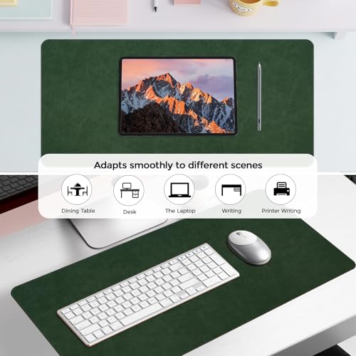 XXLarge Gaming Desk Pad with Stitched Edges - Waterproof Writing Pad Leather Mouse Mat, Non-Slip Base Desk Mat for Office/Home 47"x17" XXL Dark Green - color: Dark Green, size: 47" x 17"
