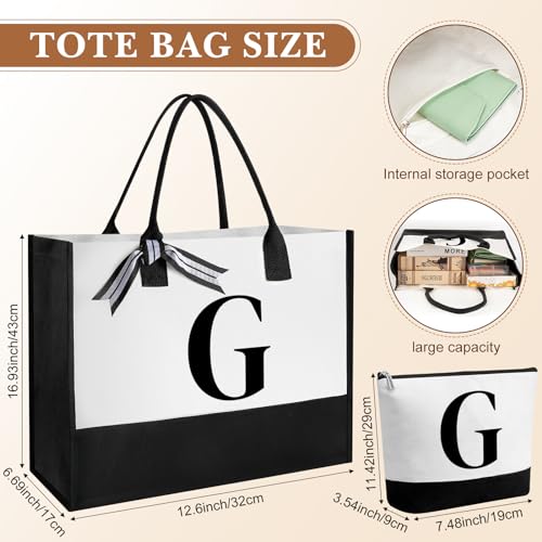 Aliceset Initial Gifts for Women Monogram Canvas Tote Bag and Makeup with Zipper and Initial Glass Coffee Cup Gifts for Her - style: Letter G