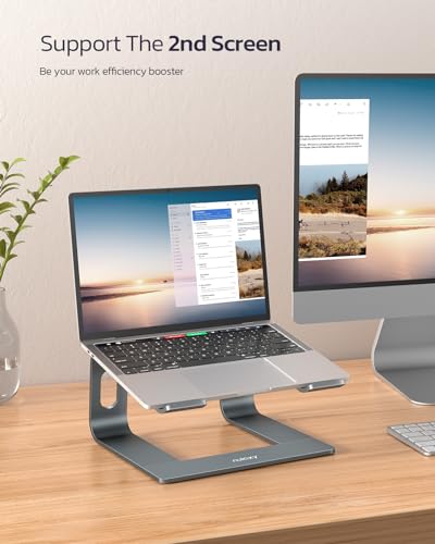 Nulaxy All-Aluminum Laptop Stand for Desk, Ergonomic Detachable Ventilated Cooling Computer Riser, Anti-Slip Design Notebook Holder Compatible with All 10-16" Laptops (MacBook, Dell XPS, HP, Lenovo) - color: A-Grey