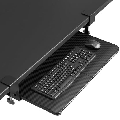 BONTEC KMT01 Under Desk Keyboard Tray, Pull-Out Keyboard & Mouse Platform with C-Clamp, 25.6 x 11.8 in Space-Saving Ergonomic Slide-Out Drawer, Black Carbon Fiber - color: Black Carbon Fiber, size: 25.6" x 11.8"