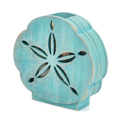 CroBlissful Green Sand Dollar Seashell Holder Seashell Display Box Wooden Small Starfish Shell Display Case with Acrylic Clear Window Shark Tooth Collection Box for Shells Sea Rock Home Decor Present - color: Green, style: Sand Dollar