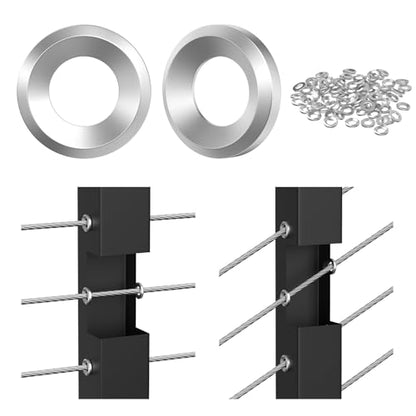 BLIKA 100Pack Cable Railing Adhesive Sleeves for 1/8" 5/32" 3/16" Wire Rope Cable, T316 Stainless Steel, 2.8mm Thickness Cable Railing Protector Adhesive Sleeves for Deck Stair Cable Railing Post Kits - size: Silver
