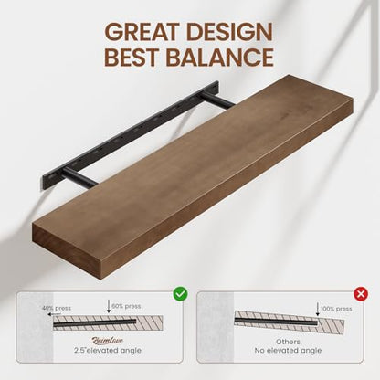 Heimlove Solid Wood Floating Shelves 36 inch, 8 Inch Deep Display Shelves Set of 2, Wall Mounted Floating Shelf with Invisible Brackets for Bathroom Bedroom Kitchen Living Room - American Walnut - color: American Walnut, size: 36”Wx8”Dx1.6”H