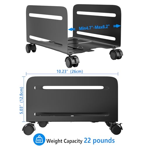 AGPTEK CPU Stand - Adjustable Width 4.7" to 8.2" with 2 Locking Wheels and 2 Caster Wheels - Black - size: A