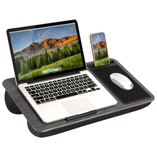 LAPGEAR Home Office Lap Desk with Device Ledge, Mouse Pad, and Phone Holder - Gray Woodgrain - Fits up to 15.6 Inch Laptops - Style No. 91545 - color: Gray Woodgrain, size: Home Office W/Device Ledge