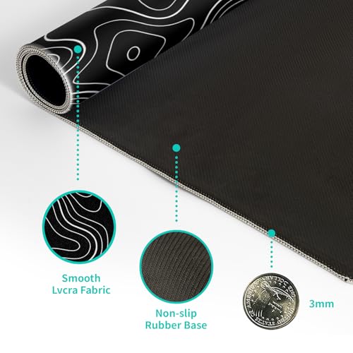 Topographic Contour Gaming Mouse Pad Black Large Mouse Pad for Keyboard and Mousepad Desk Mat with 3mm Non-Slip Base and Stitched Edge for Gaming and Office Computer Mat Protector Mat 27.6x11.8 Inch - color: Black Topographic Contour 2