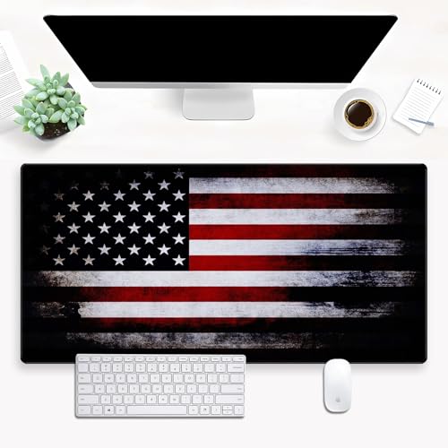 Extended Gaming Mouse Pad XL, Retro American Flag Desk Mat 31.5x15.7 | Vintage large desk pad featuring a distressed patriotic American flag print. Ideal for rustic industrial tech setups. - color: Retro Flag
