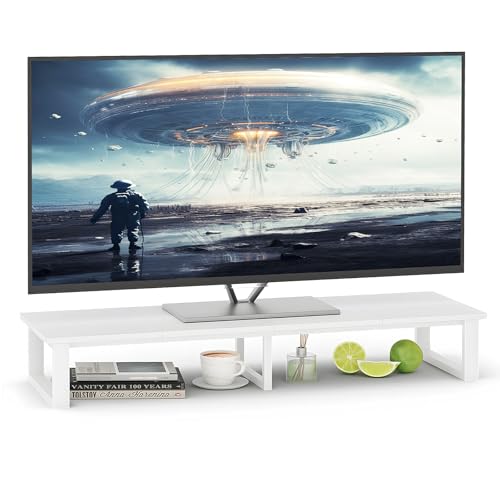 aboxoo 45" TV Riser for 32-60 inch TV, TV Riser Stand Shelf, Tabletop TV Stand Riser, Computer Monitor Table for Home Living Room, Study Office (White) - color: White, size: 45 inch