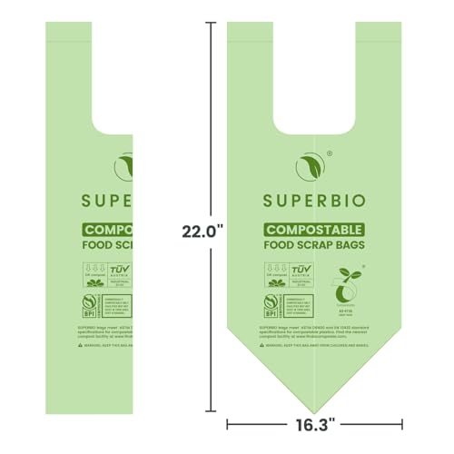 SUPERBIO 2.6 Gallon Compostable Bags with Handles, 100 Count,1 Pack, Food Scrap Bags Certified by BPI and OK compost INDUSTRIAL, 9.84L - color: 2.6 Gallon with Handles, 100 Count