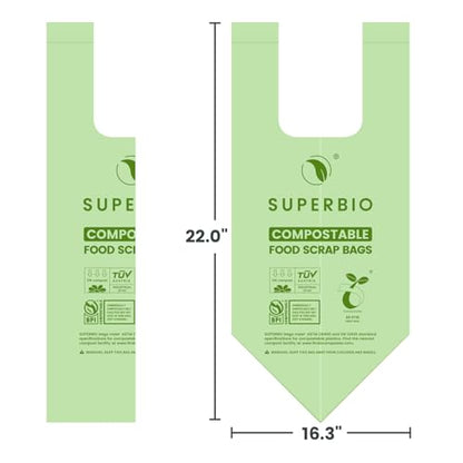 SUPERBIO 2.6 Gallon Compostable Bags with Handles, 100 Count,1 Pack, Food Scrap Bags Certified by BPI and OK compost INDUSTRIAL, 9.84L - color: 2.6 Gallon with Handles, 100 Count