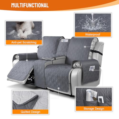 VANSOFY Loveseat Recliner Cover with Console 100% Waterproof Sofa Slipcovers Non-Slip Reclining Couch Cover Split Sofa Covers Furniture Protector for Pets, Dogs(Dark Gray) - color: Dark Gray