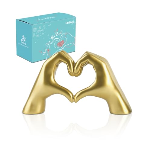 Gold Hand Heart Sculpture Home Decor for Living Room Bedroom Office Large | Resin Heart Gesture Statue Gifts Merch for Women Girls Wedding Birthday Love Finger Statue for Shelf Bookshelf Coffee Table - size: Large