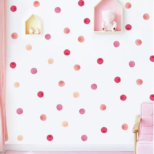 12x36 Inch Set Pink Polka Dots Wall Stickers - DIY Boho Wall Decal Mural Set - 52 Pcs Stickers for Wall, Kitchen, Nursery, Office Decor - Each Sticker 2.5x2.5 Inch (Water Color Dots) - color: Water Color Dots
