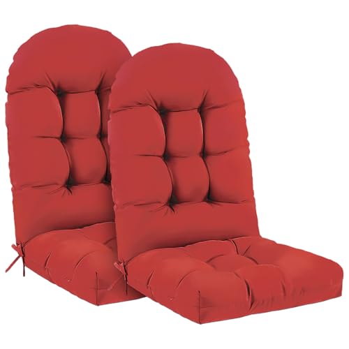 Outdoor Adirondack Chair Cushions Set of 2, 44x19x4 Inch Rocking Chair Cushion, High Back Patio Soft Seat Pad with Ties, Indoor Outside Use, Fade-Resistant & Waterproof, Red - color: Red, size: 44x19x4 Inch
