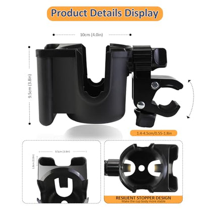 Universal Stroller Cup Holder with Phone Holder, 360°Rotatable Bottle Holder with Strong Clip, Accessories for Stroller, Bike, Wheelchair, Walker, Scooter (UM-SCH-B2409, Large)