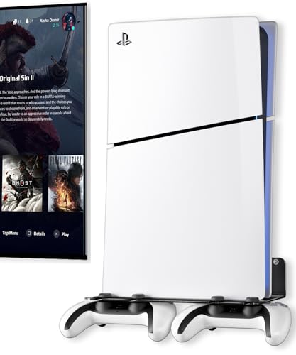 PS5 Wall Mount Aluminum Alloy Compatible with All PS5 Generations Holds Two Controllers Unimpeded Heat Dissipation Ps5 Accessories Universal for Living Room and Bedroom - color: Black