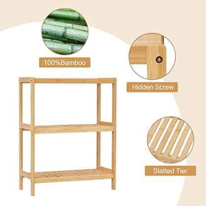 Bamboo Bathroom Shelf, Stand Utility Storage Shelf Multifunctional Bathroom Kitchen Living Room Holder Plant Flower Stand (3-Tier) - size: 3-Tier-1