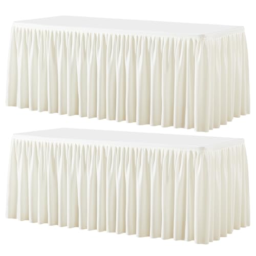 Wish Care 2 Pack Cream Rectangle Table Clothes for 4 Foot Tables, Polyester Fitted Tablecloths 4ft Stretch Table Cover for Wedding, Birthday, Parties, Trade Show, Craft Show - color: Cream, size: 48" x 24" (4 Ft - 2 Pcs)